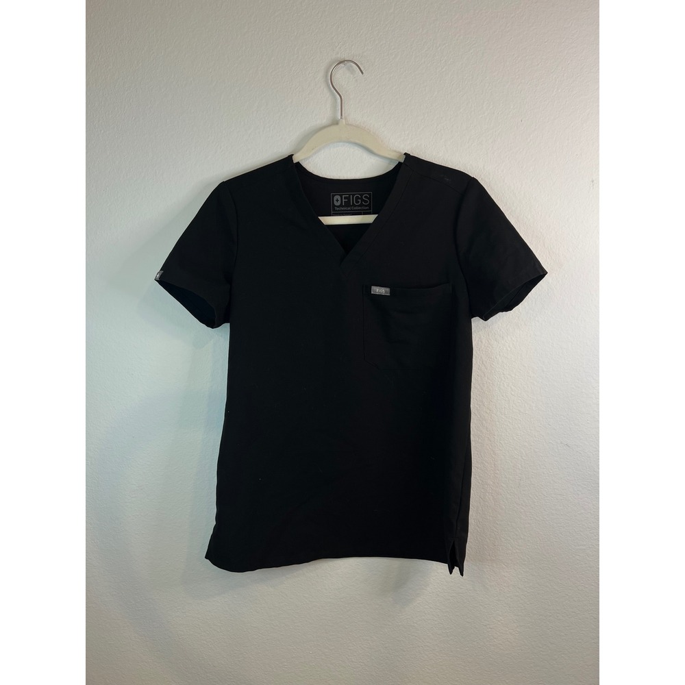 FIGS Women Scrub Top Technical Collection V-Neck Black XS